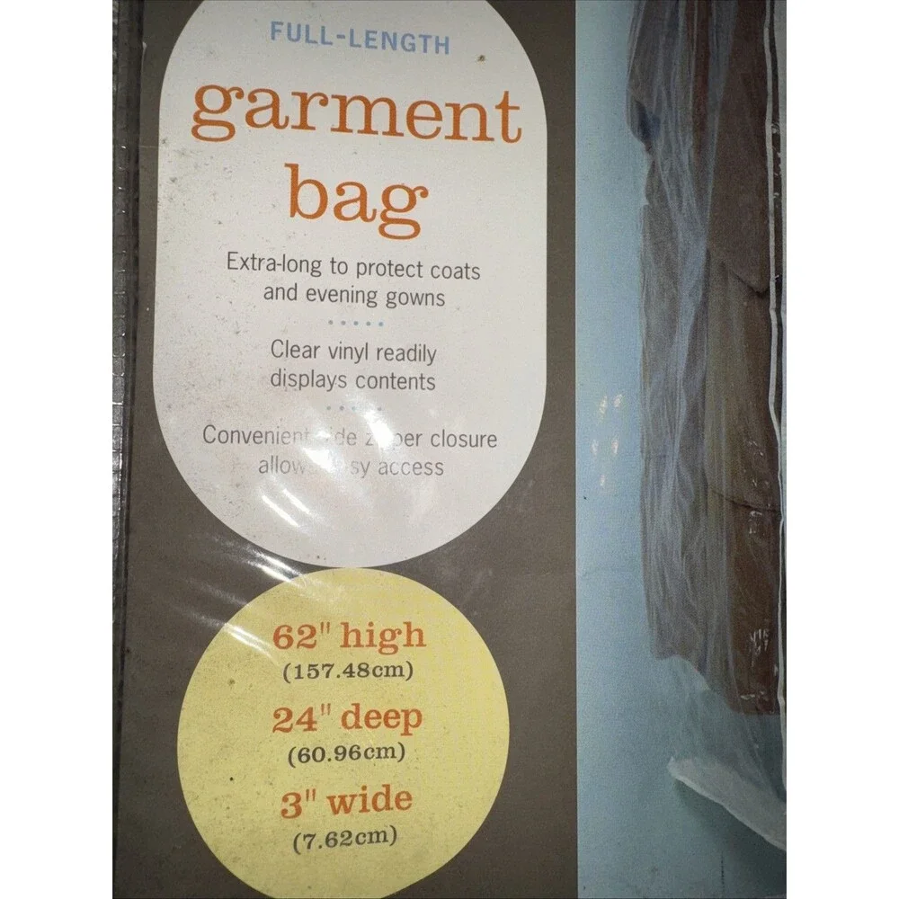 Clear Vinyl Garment Bags Martha Stewart Full Length for Clothes New 62x24x3”